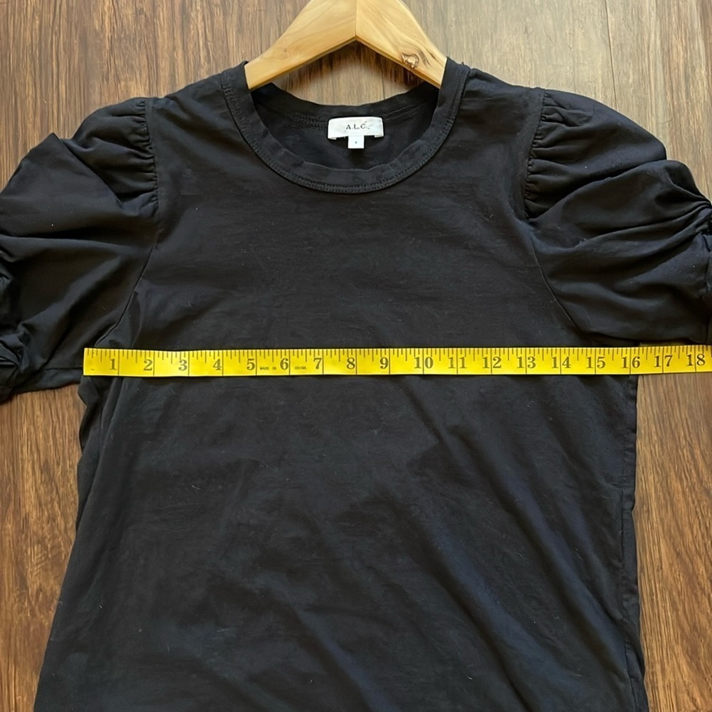 A.L.C. Kati Cotton Ruched Puff sleeve Cotton Top Shirt Tee Black Small - Picture 8 of 9